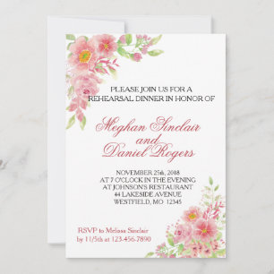 Watercolor Pink Floral Rehearsal Dinner Invites
