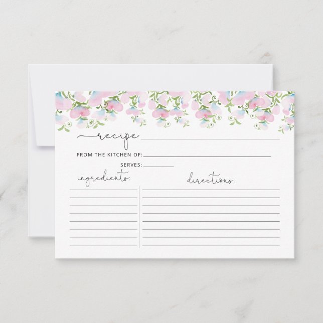 Watercolor Pink Floral Shower Recipe Card (Front)