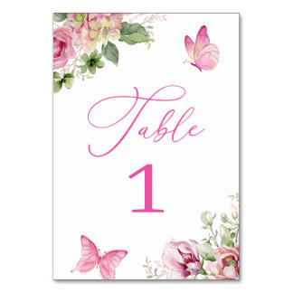 Watercolor Pink Floral Table Number