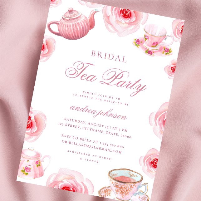 Watercolor Pink Floral Tea Party Bridal Shower Invitation (Creator Uploaded)