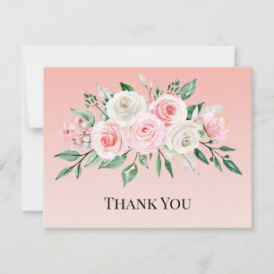 Watercolor Pink floral Thank You Card