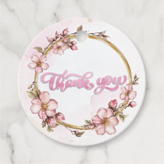 Watercolor Pink Floral Thank You Favour Tags