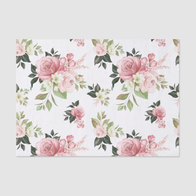 Watercolor Pink Floral Tissue Paper (Front)