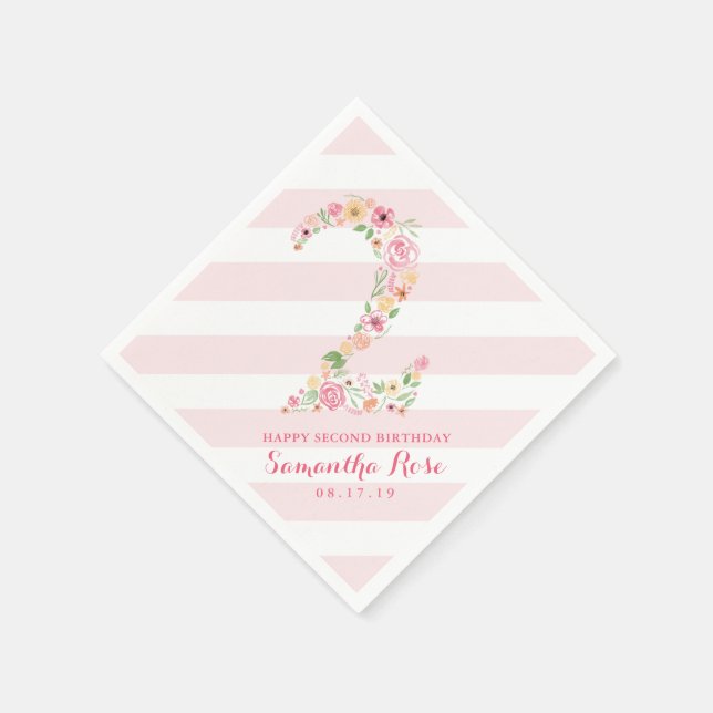 Watercolor Pink Floral TWO 2nd Birthday Napkin (Corner)