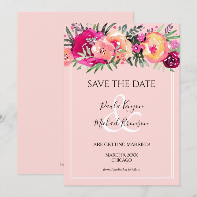 Watercolor Pink Floral Wedding (Front/Back)