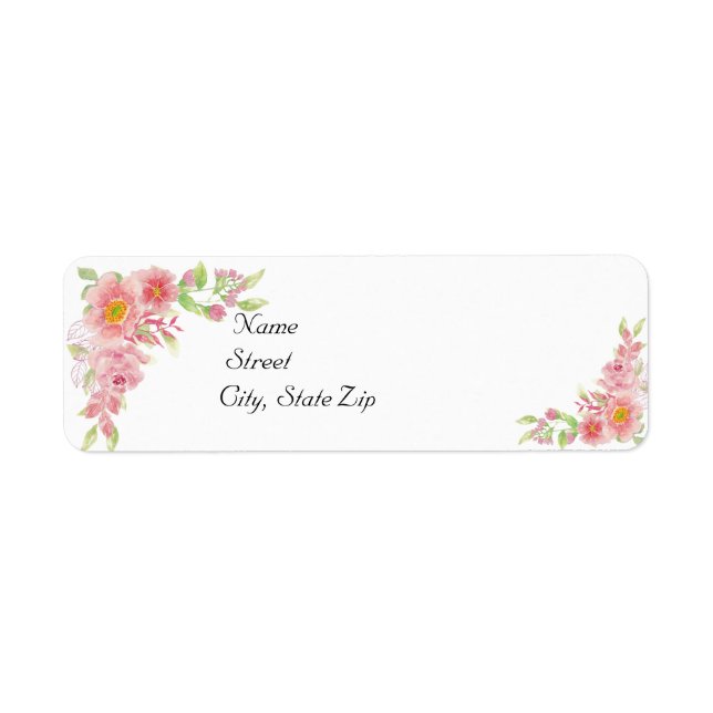 Watercolor Pink Floral Wedding Address (Front)