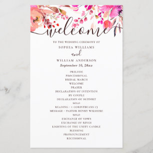 Watercolor pink floral wedding. Fall program