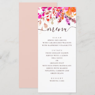 Watercolor pink floral wedding. Garden botanical Menu