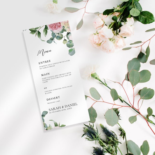 Watercolor Pink Floral Wedding Menu (Creator Uploaded)
