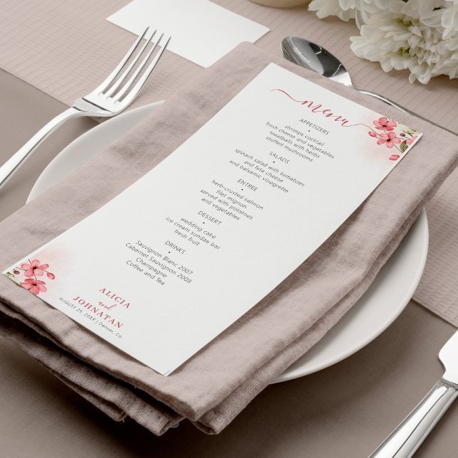 Watercolor pink floral wedding menu (Creator Uploaded)