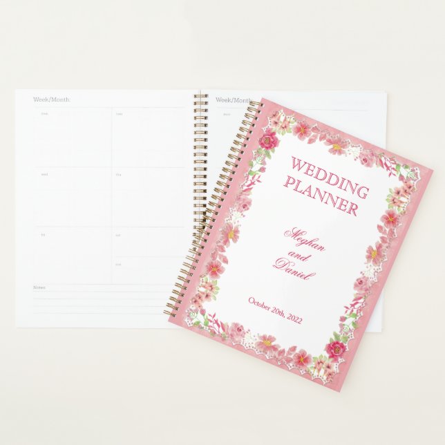  Watercolor Pink Floral Wedding Planner (Display)