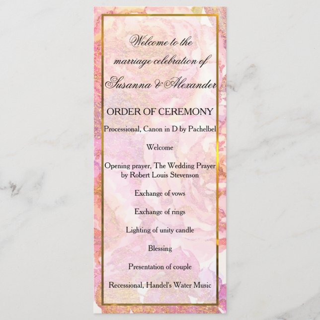 Watercolor Pink Floral Wedding Programme (Front)