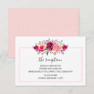 Watercolor Pink Floral Wedding Reception Enclosure Card