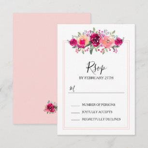 Watercolor Pink Floral Wedding Reception Enclosure Card