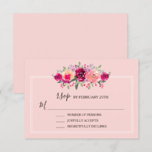 Watercolor Pink Floral Wedding RSVP Card