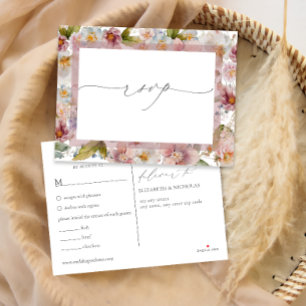 Watercolor Pink Floral Wedding RSVP Postcard