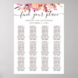 Watercolor pink floral wedding seating chart