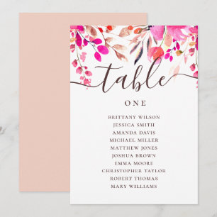 Watercolor pink floral wedding seating chart invitation