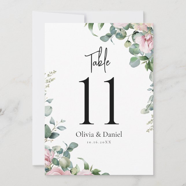 Watercolor Pink Floral Wedding Table Numbers (Front)