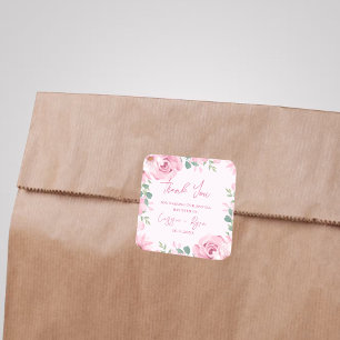 Watercolor Pink Floral Wedding Thank You Square Square Sticker