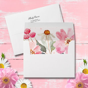 Watercolor Pink Floral with FREE Return Address Envelope