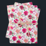 Watercolor Pink Floral  Wrapping Paper Sheet<br><div class="desc">Vibrant flowers in shades of pale pink,  hot pink,  fuchsia to marsala on a white background,  these sheets of wrapping paper are fun for gift giving for any occasion. MATCHING items in our store.</div>