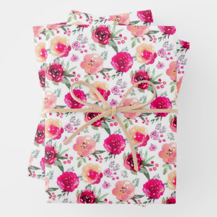Watercolor Pink Floral  Wrapping Paper Sheet