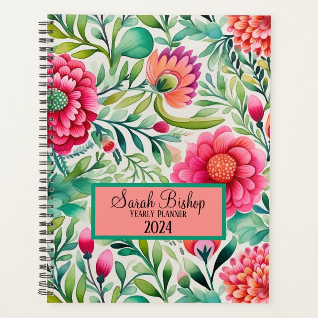 Watercolor Pink Floral Yearly Planner Hardcover (Front)
