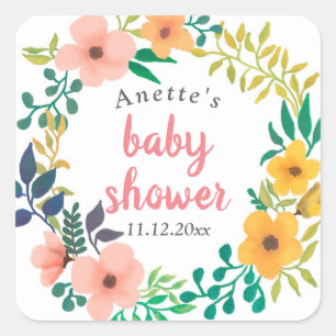 Watercolor Pink Florals   Baby Shower Square Sticker