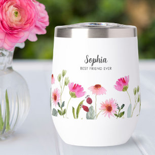 Watercolor Pink Florals Personalised Name Monogram