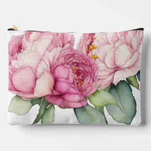 Watercolor pink florals pink peonies pink roses accessory pouch