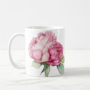 Watercolor pink florals pink peonies pink roses coffee mug