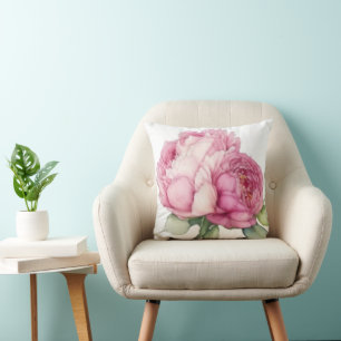 Watercolor pink florals pink peonies pink roses cushion