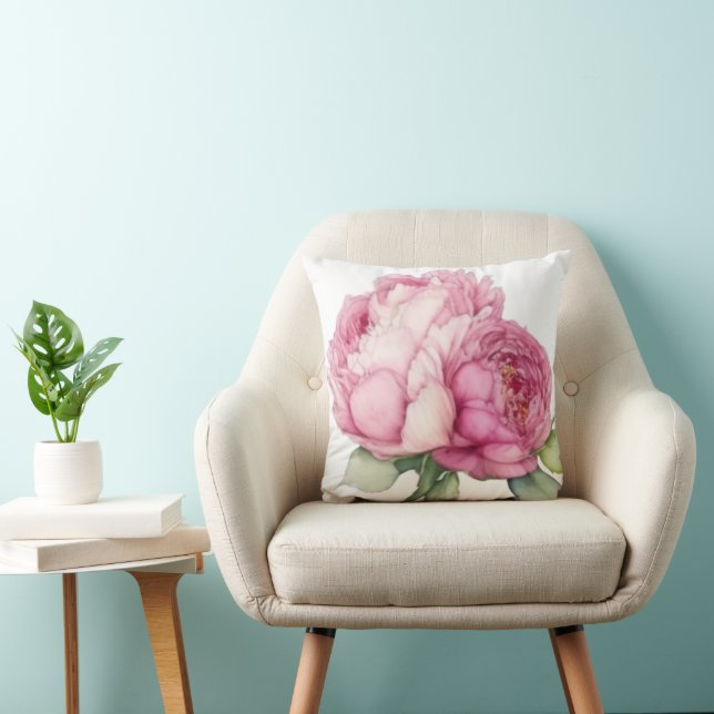 Watercolor pink florals pink peonies pink roses cushion (Chair)