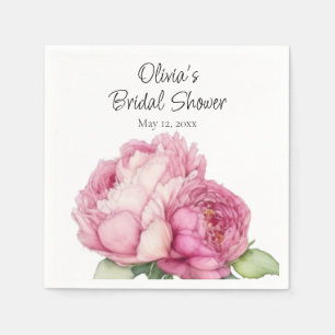 Watercolor pink florals pink peonies pink roses napkin