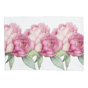Watercolor pink florals pink peonies pink roses pillowcase