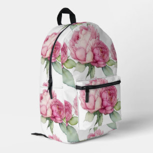 Watercolor pink florals pink peonies pink roses printed backpack