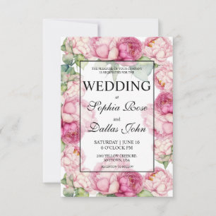 Watercolor pink florals pink peonies Wedding Invitation