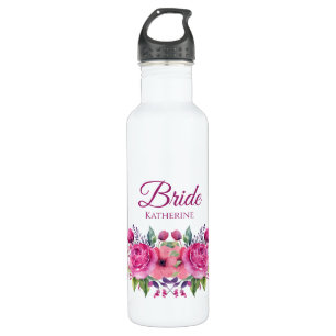 Watercolor Pink Flower Bouquet-Bride- 710 Ml Water Bottle