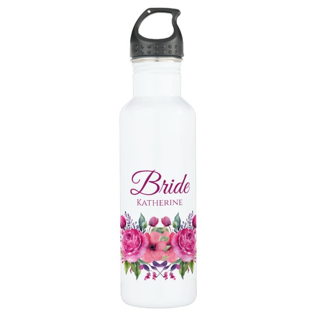 Watercolor Pink Flower Bouquet-Bride- 710 Ml Water Bottle (Front)