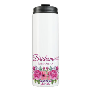 Watercolor Pink Flower Bouquet-Bridesmaid gift- Thermal Tumbler