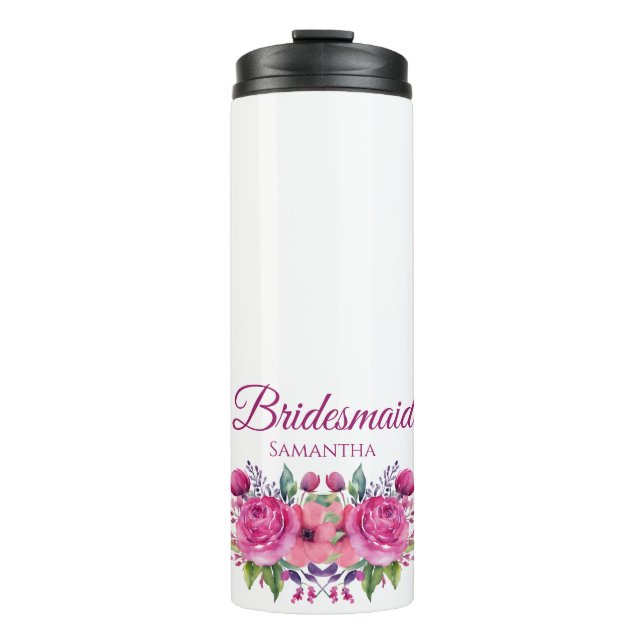 Watercolor Pink Flower Bouquet-Bridesmaid gift- Thermal Tumbler (Front)