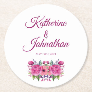 Watercolor Pink Flower Bouquet-Paper Coaster