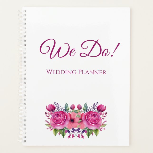 Watercolor Pink Flower Bouquet- Wedding-Planner Planner (Front)