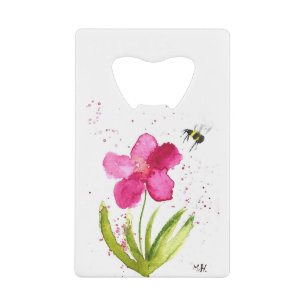 Watercolor pink flower bumblebee