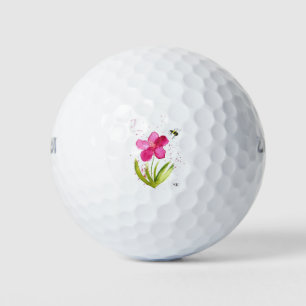 Watercolor pink flower bumblebee Pretty Feminine Golf Balls