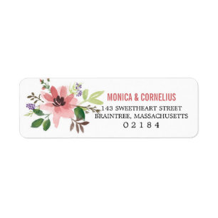 Watercolor Pink Flower Burst Return Address