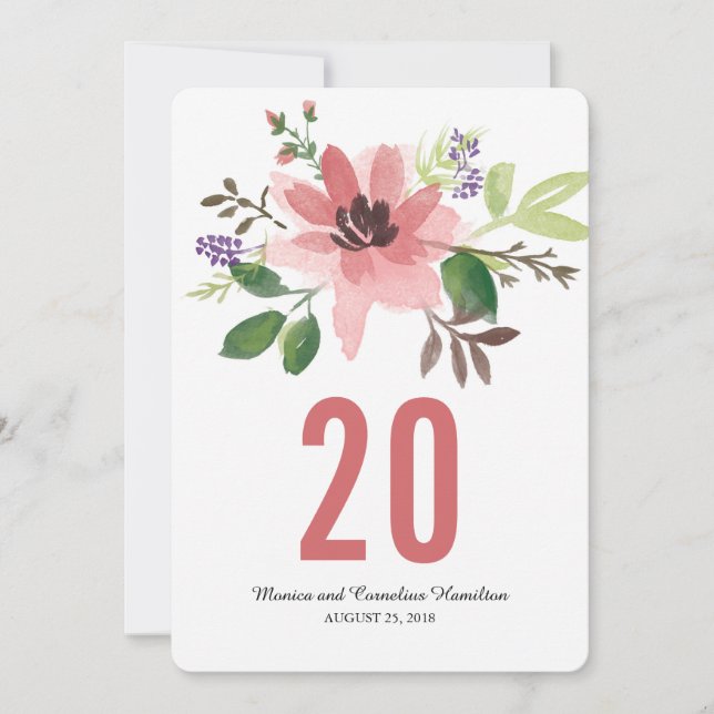 Watercolor Pink Flower Burst  | Table Number (Front)