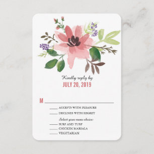 Watercolor Pink Flower Burst Wedding RSVP Card