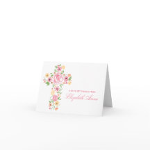 Watercolor Pink Flower Cross First Communion